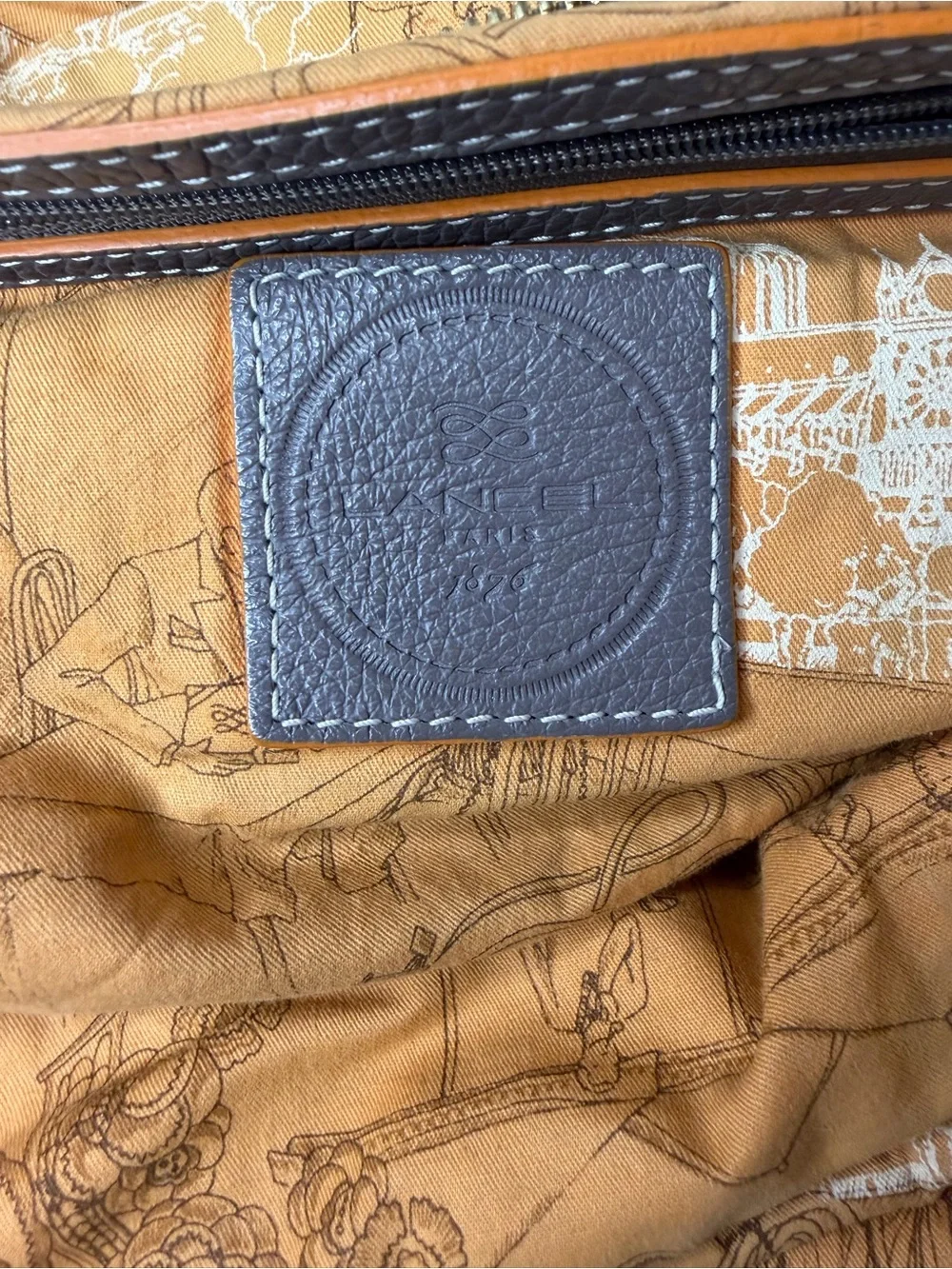 Lancel Taupe Satchel with Orange Accent